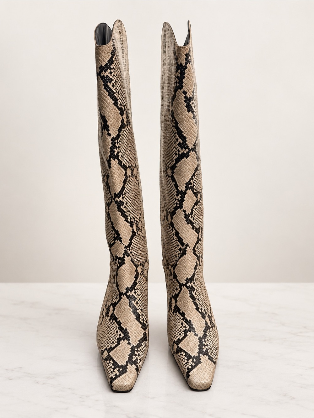 NWOT- STAUD Wally White Snake Leather Knee High Boots Size 38.